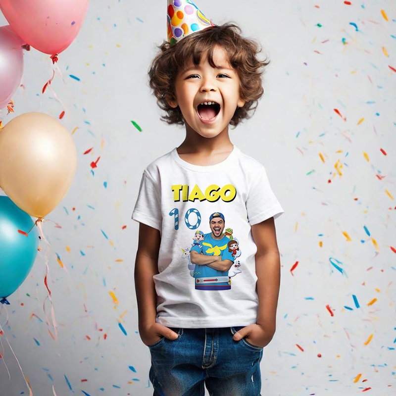 Camiseta Lucas Neto Personalizada Diversão Desenhos Menina e Menino Aniversário Festas Presentes