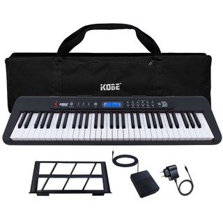 Kit Teclado Musical Kobe KB-300 5/8 61 Teclas Sensitivas ao Toque com Pedal Sustain e Capa Preta