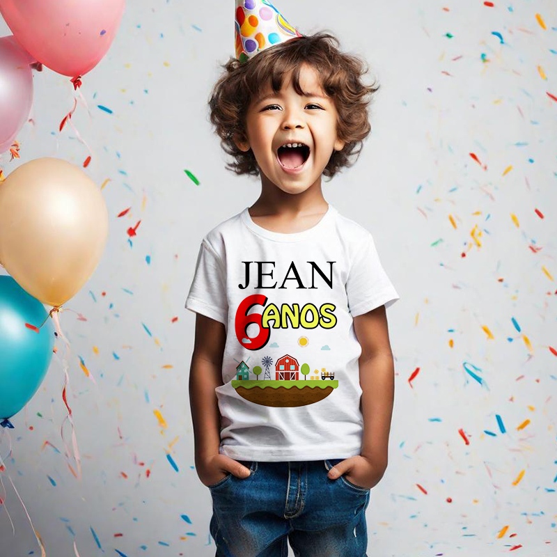 Camiseta Fazendinha Infantil Personalizada Fazenda Diversão Desenhos Menina e Menino Aniversário
