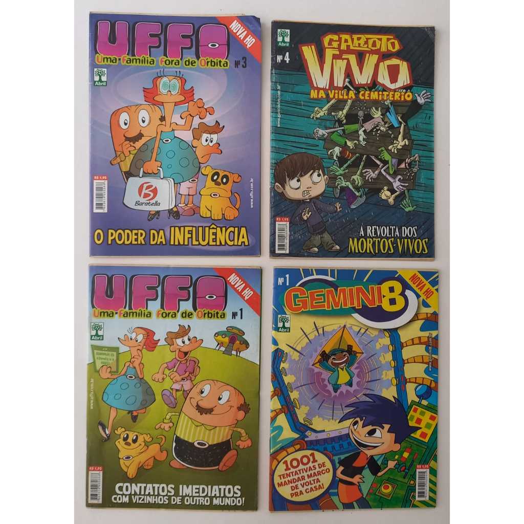 Kit com 4 Gibis VARIADOS : Família UFFO, Gemini5, Ben10, Miraculous Ladybug
