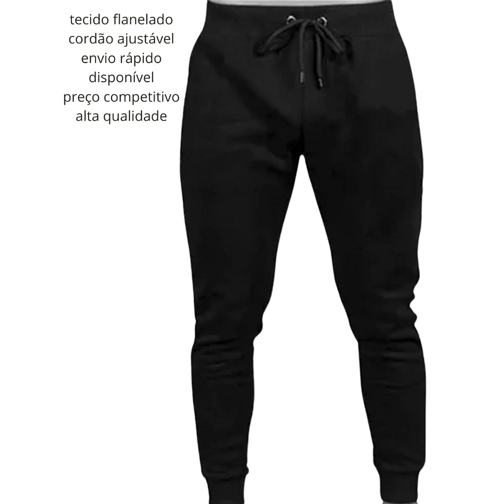 Calça Moletom Masculina Lisa Basica slim Flanelada Confortavel Academia