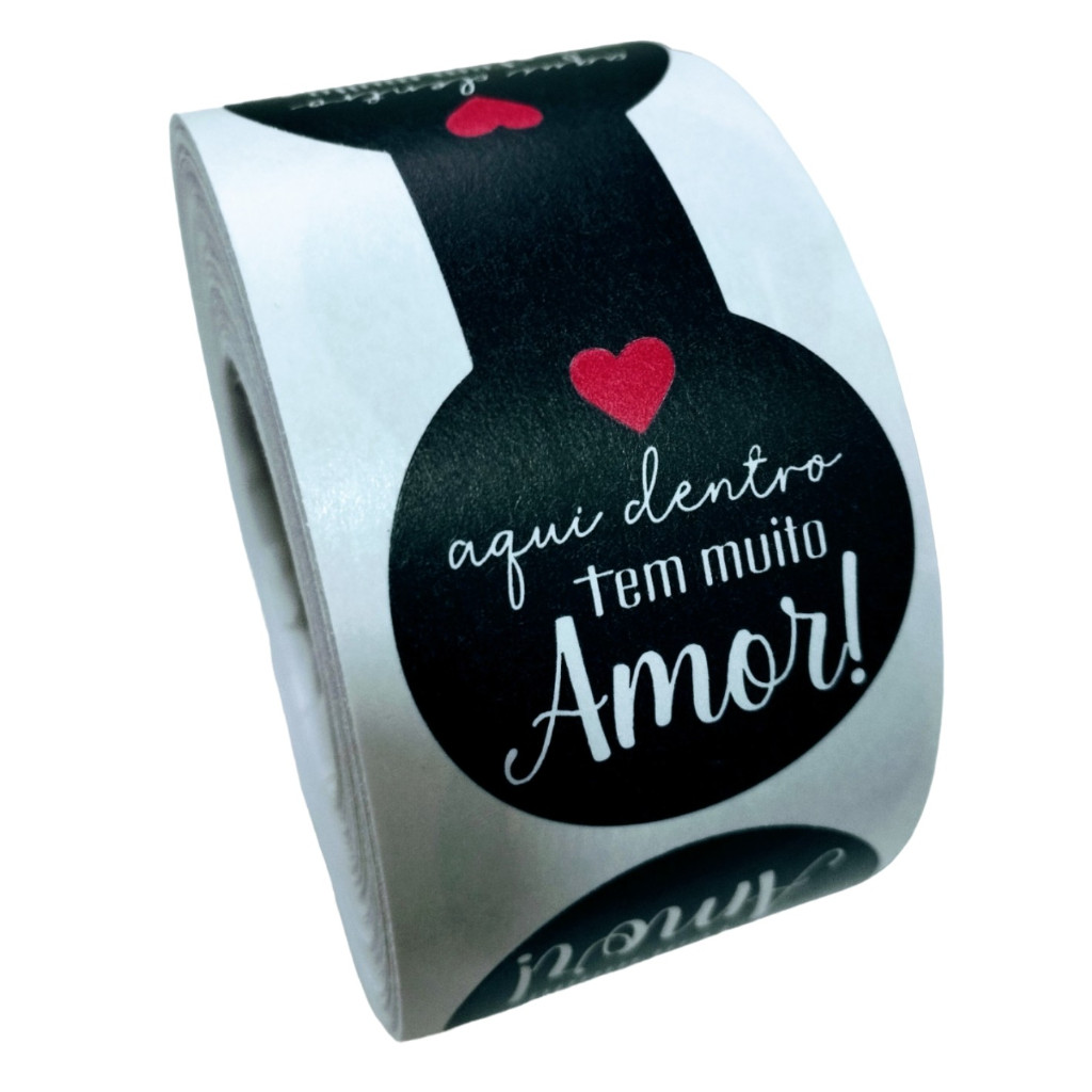 250 Adesivos Fecha Sacolas Lacre Aqui dentro tem muito amor Entregas Delivery Medida 8x3cm