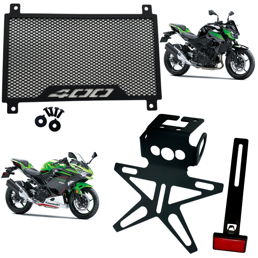 Eliminador de Rabeta Ninja 400 Z400 Fixo + Protetor de Radiador Grade de Proteçao Kawasaki ZX4 Z 400 2019 a 2022