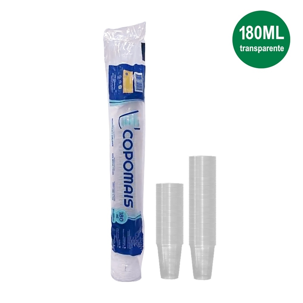 Copo descartável 180ml pacote c/100 transparente Copomais em Oferta na Shopee