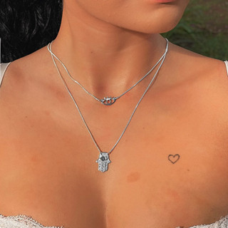 Colar Prata 925 Olho Grego Colares Duplo Mao de Hamsa