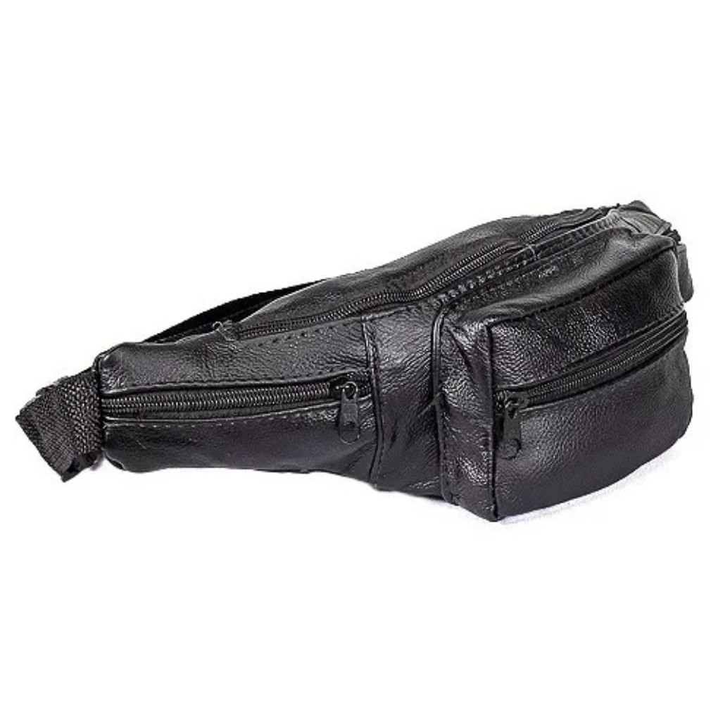 Pochete Couro Masculina Feminina Preta 5 Zíper Super Promoção