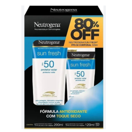 Kit Protetor Solar Neutrogena Sun Fresh Fps50 200ml Com 80% De Desconto No Neutrogena Sun Fresh Fps50 120ml