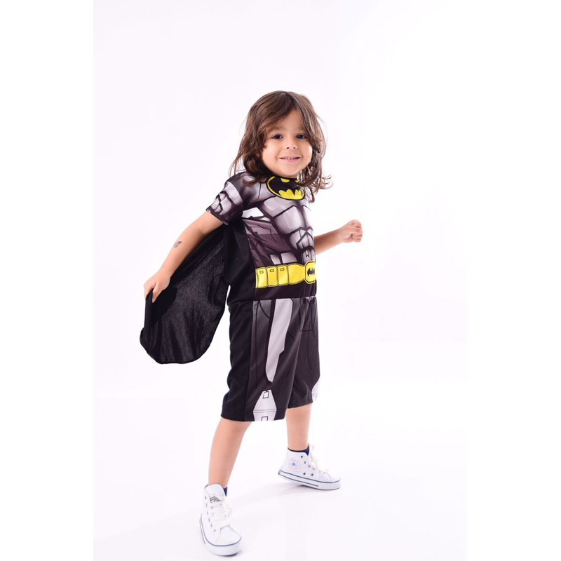Fantasia  Batman Roupa Infantil  Herói Menino Curta com Capa Premium