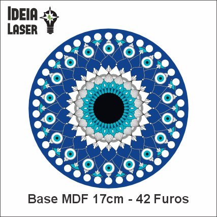 Mandala Olho Grego Azul - Base MDF Fio de Malha Crochê