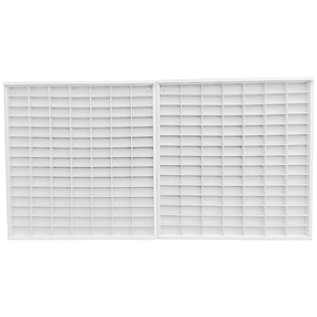 Expositor em MDF Pintado em Branco Para 210 Nichos Escala 1:64 e Com Tampa em Acrílico
