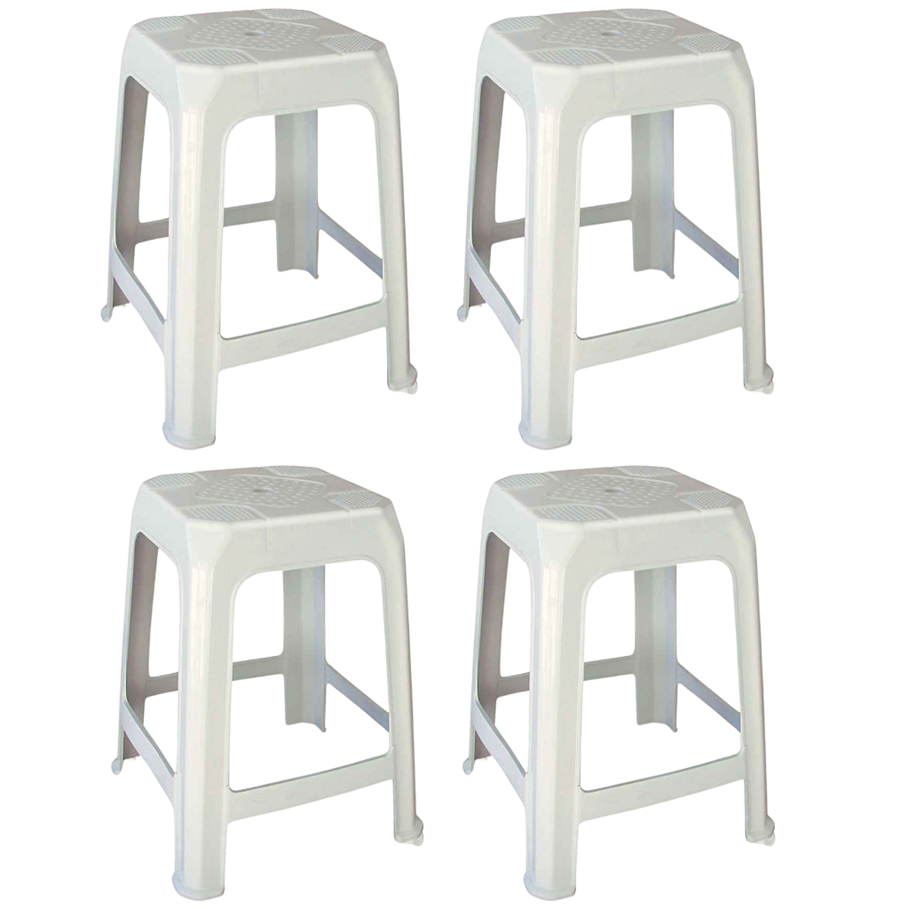 Kit 4 banqueta monobloco branca e preta plástica suporta 105kgs