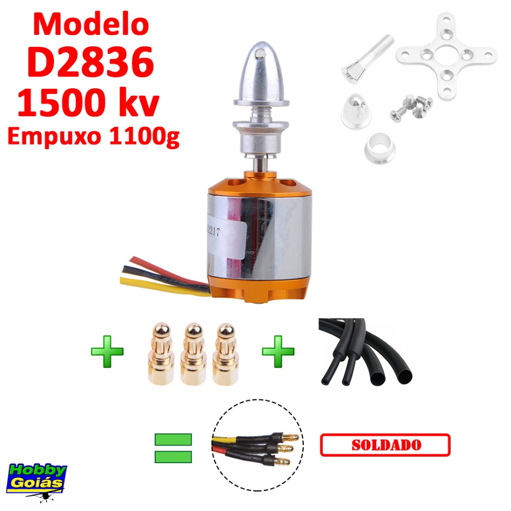 Motor D2836 A2217 1500KV Eixo 4mm Empuxo 1150g P/ Aeromodelo 110cm e 120cm Cessna 182 Tucano