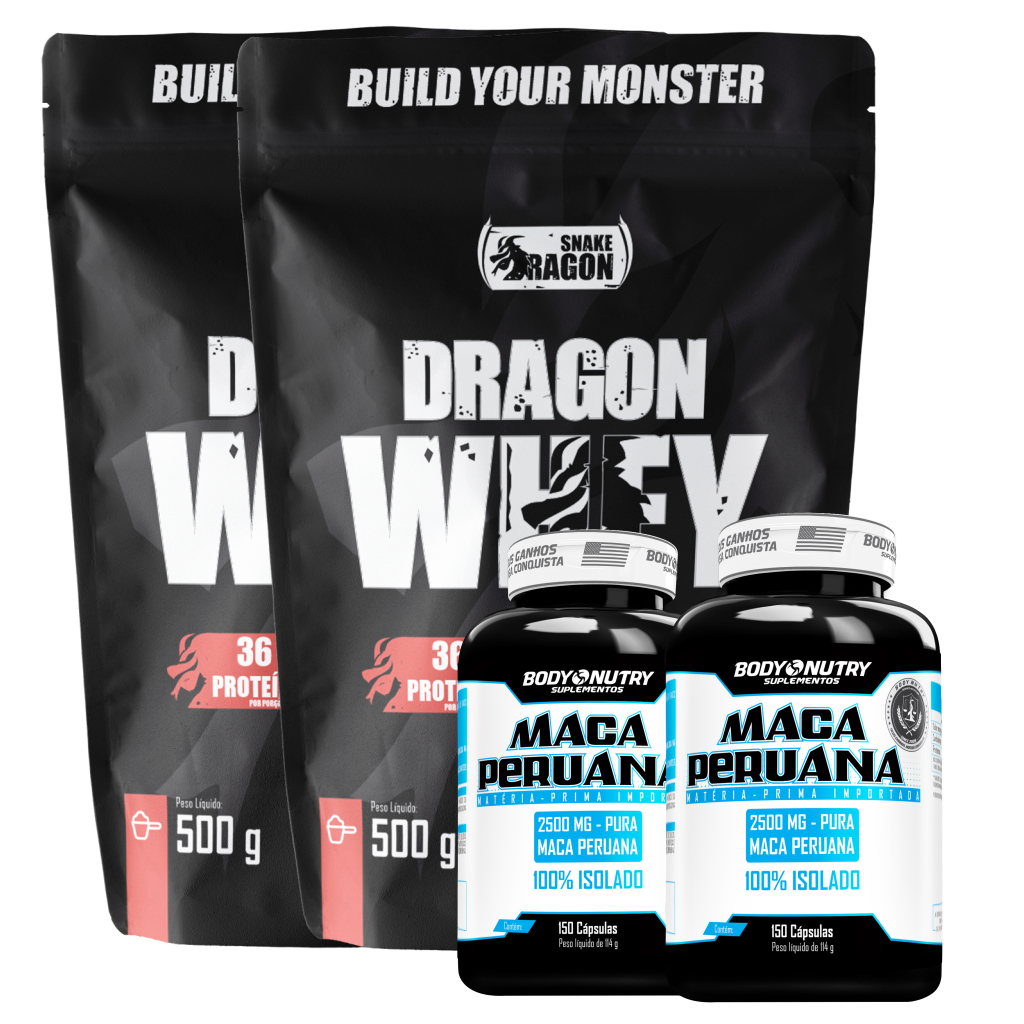 Kit Suplemento - Ganho de Massa - Dragon Whey protein, 500g + Maca Peruana Original, 150 Cáps - Body Nutry