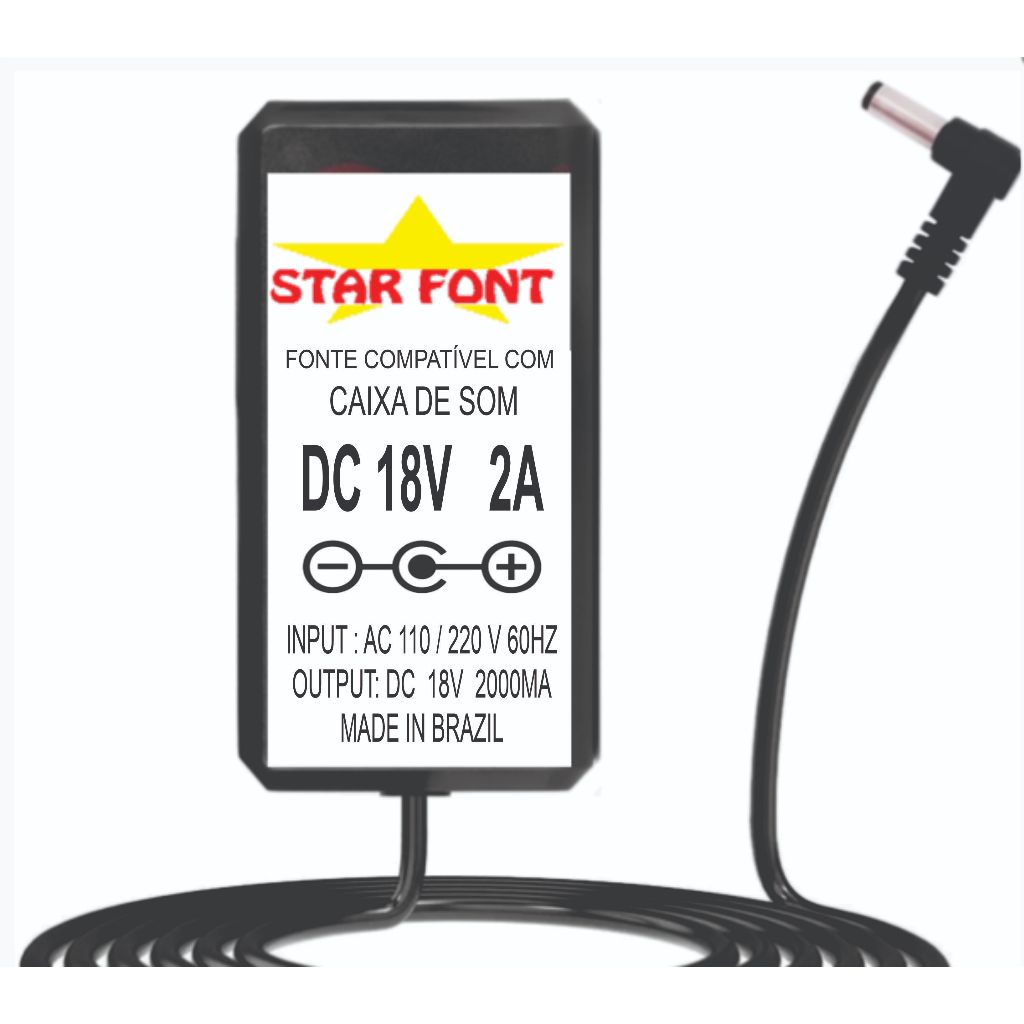 Fonte Carregador DC 18V Para Caixa Amplificada Bazuka Polivox