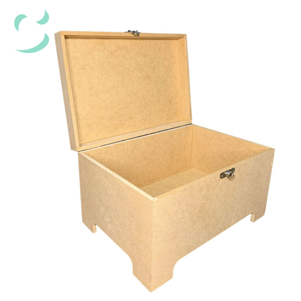 Caixa baú M em mdf cru com fecho para cadeado em Oferta na Shopee