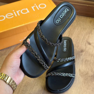 Sandália Feminina Papete Birken Strass Brilho Trançada Beira Rio