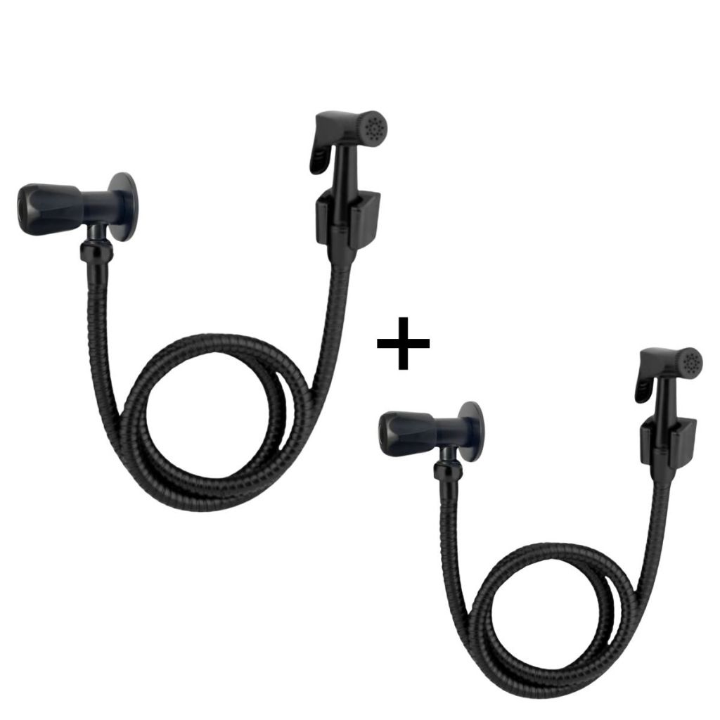 2 Ducha Hogiênica Chuveirinho Preto Fosco Metal Engate 1,20m Slim Metal