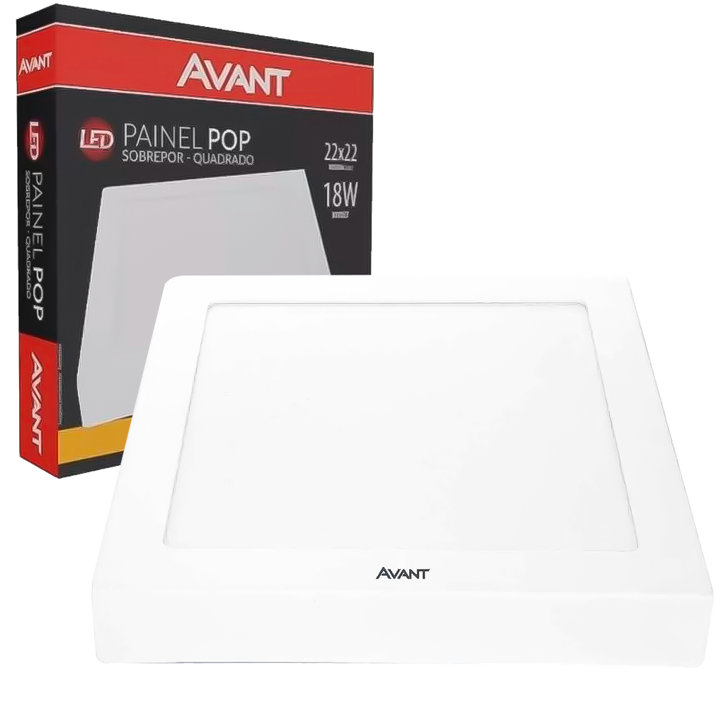 Painel Plafon Led Pop Branco Quente Amarelo 3000k 18w Sobrepor Quadrado 22x22cm Original Avant