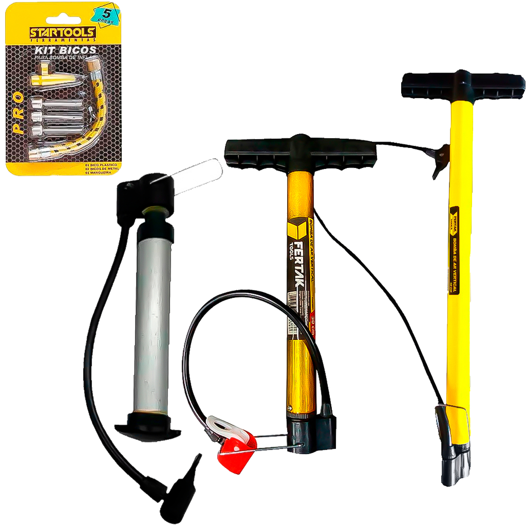 Bomba De Ar Encher Pneu Bicicleta Bike Carro Moto Fácil Universal + Kit Acessórios Encher Bola