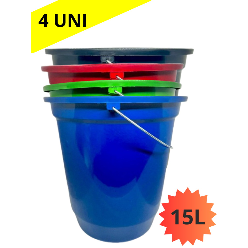 Kit 4 Baldes Multiuso 15 Litros Reforçado Com Alça de Ferro Colorido