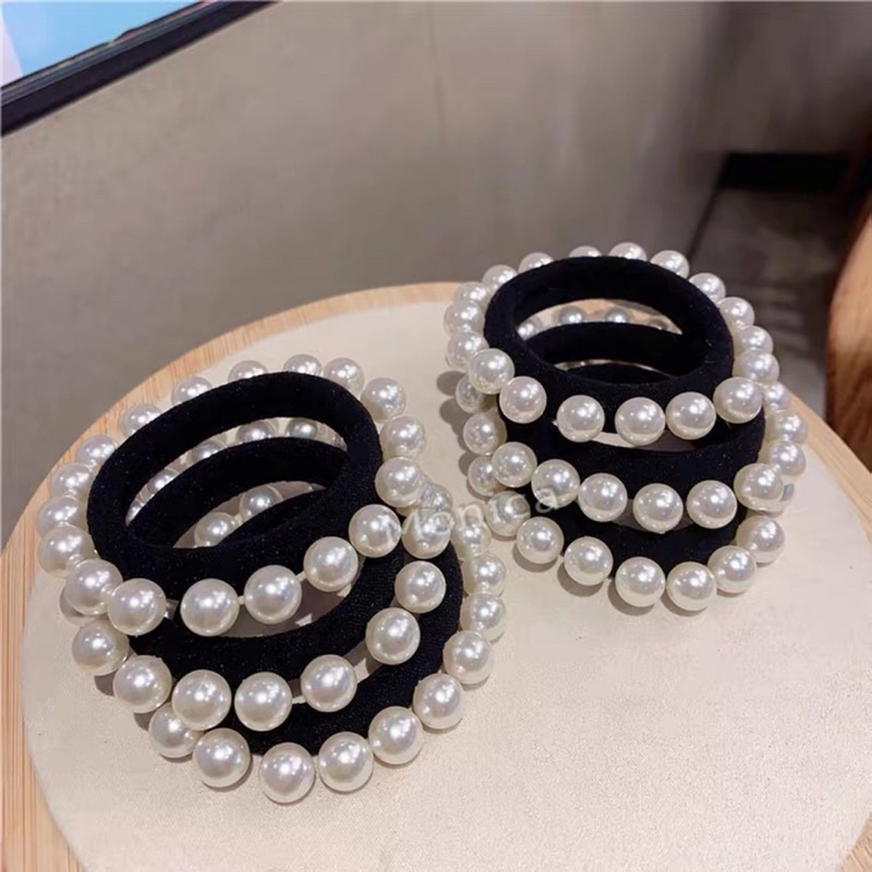 KIT 12 Elástico / amarrador de cabelo Com Pérolas branco acessorios xuxinha para cabelo pronto entregar em Oferta na Shopee