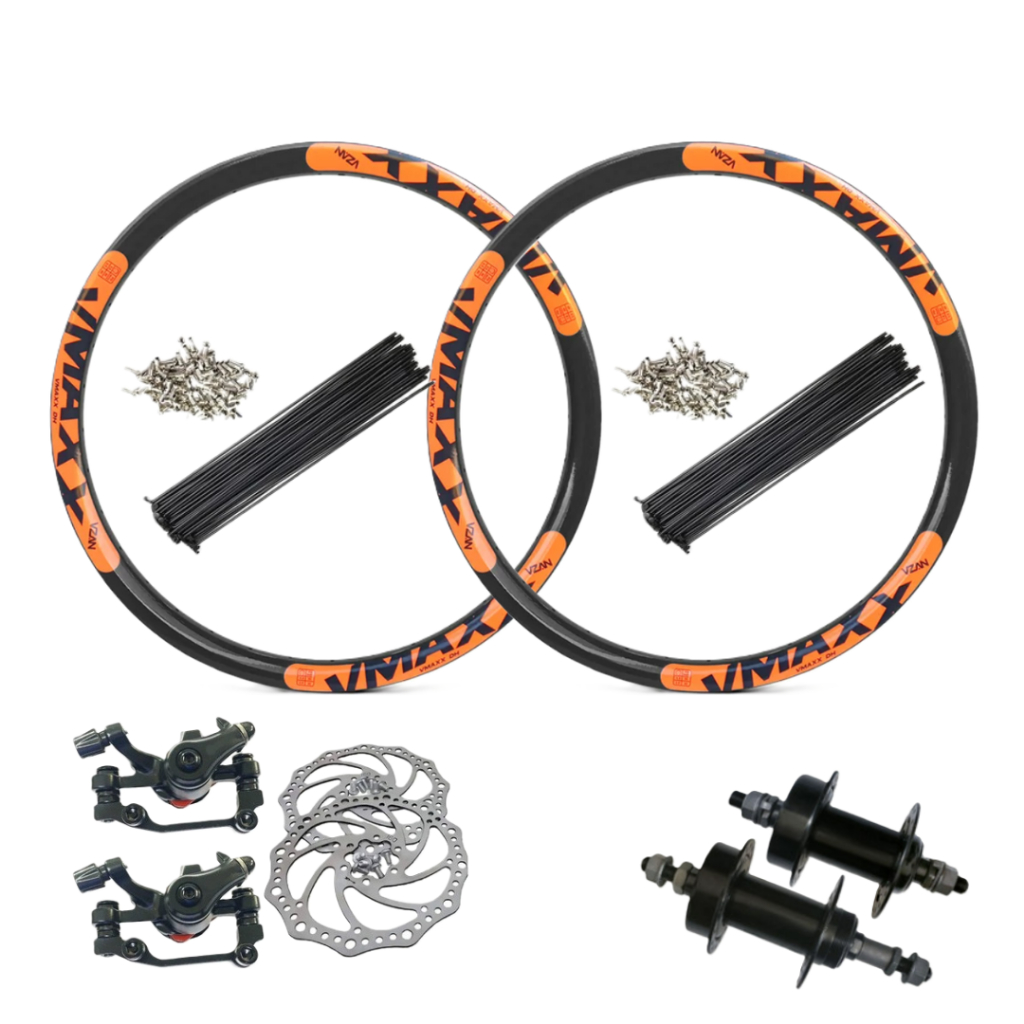 Par 2 Aro Vzan Vmaxx Preto/Laranja Aro 26 Parede Dupla Reforçado Dh Paredão Para  Freio A Disco + Raios Finos Pretos + Cubos Aço 36F Esferado Com Eixo Porca + Freio a Disco MTB mecânico