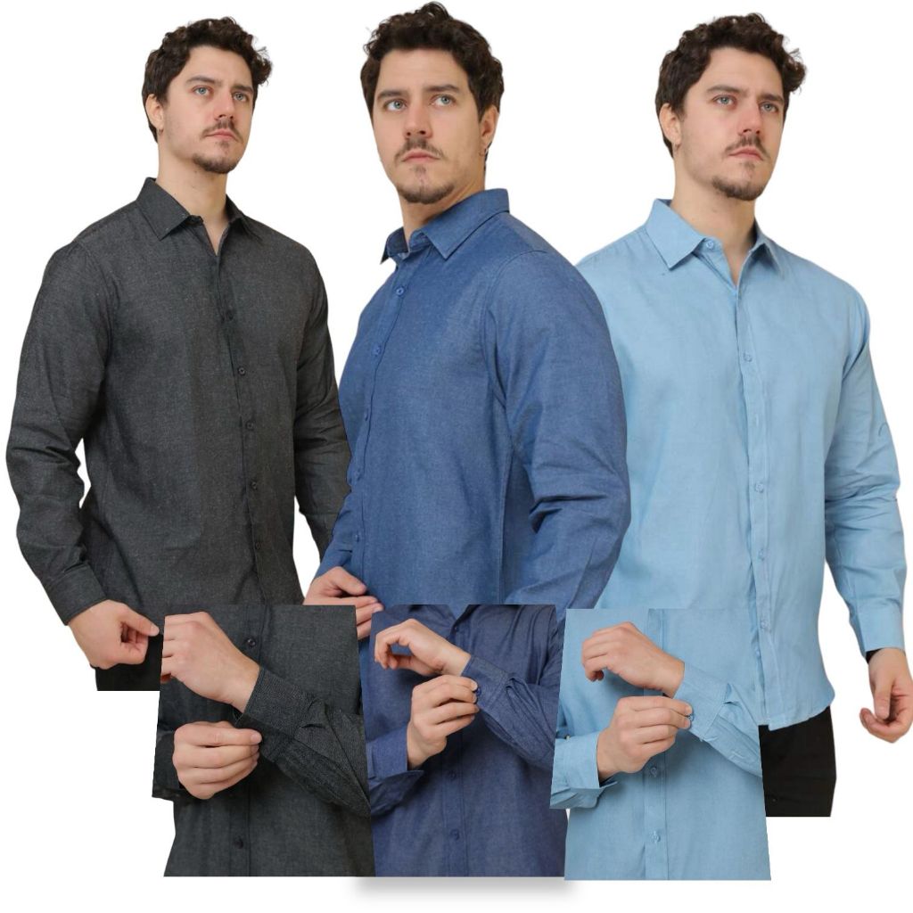 Camisa Social Masculina Manga Longa Camisa Jeans Camisa Masculina De Manga Comprida