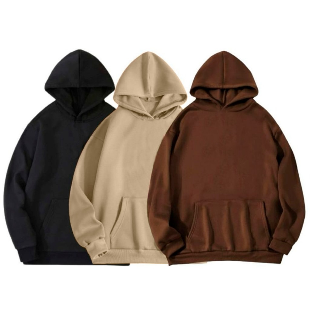 Kit 3 Blusas Moletom Canguru Com Capuz Liso Frio Unissex Masculino e Feminino Com Bolso