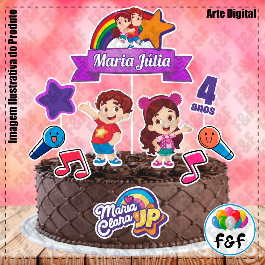 Topper Topo de Bolo Personalizado C/ Nome E Idade Maria Clara e JP em Oferta na Shopee