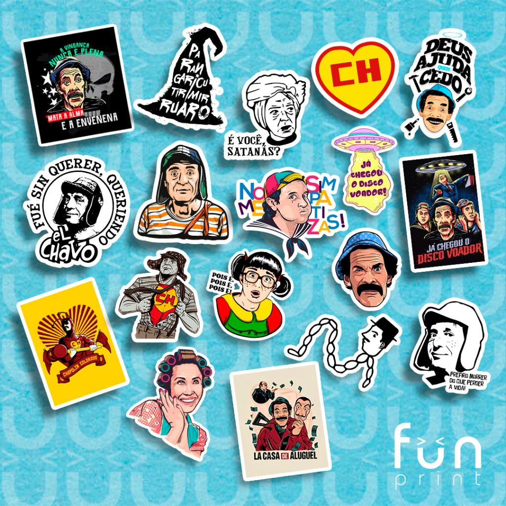 Pack com 18 Adesivos tipo Stickers Diversos - Chaves e Chapolin