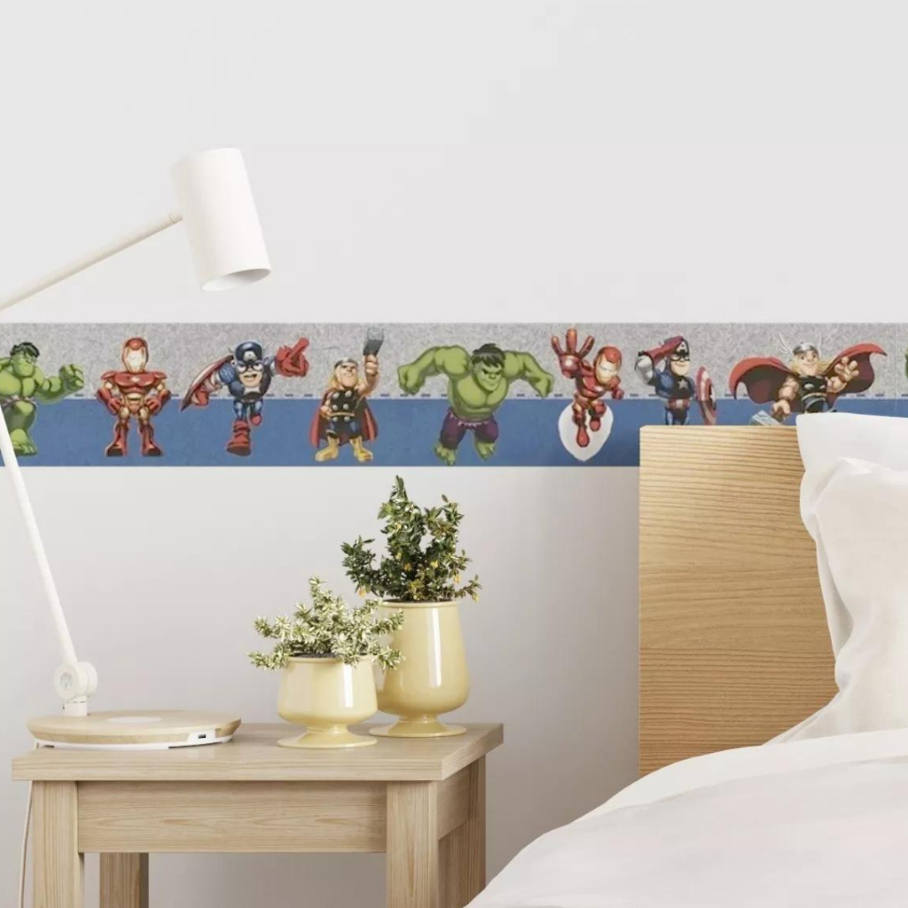 Faixa Decorativa Adesiva Vingadores Marvel Capitão América Homem de Ferro Baby Infantil para Quarto