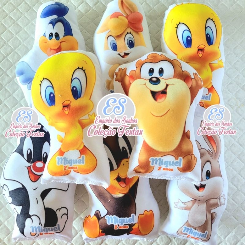 almofadas Looney Tunes Baby 15cm personalizadas para lembrancinha aniversário  festa batizado