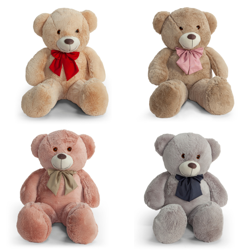 Urso Pelúcia Teddy laço infantil  bebê Creme 50cm Laço Fofo Antialérgico decoração festa chá de bebê