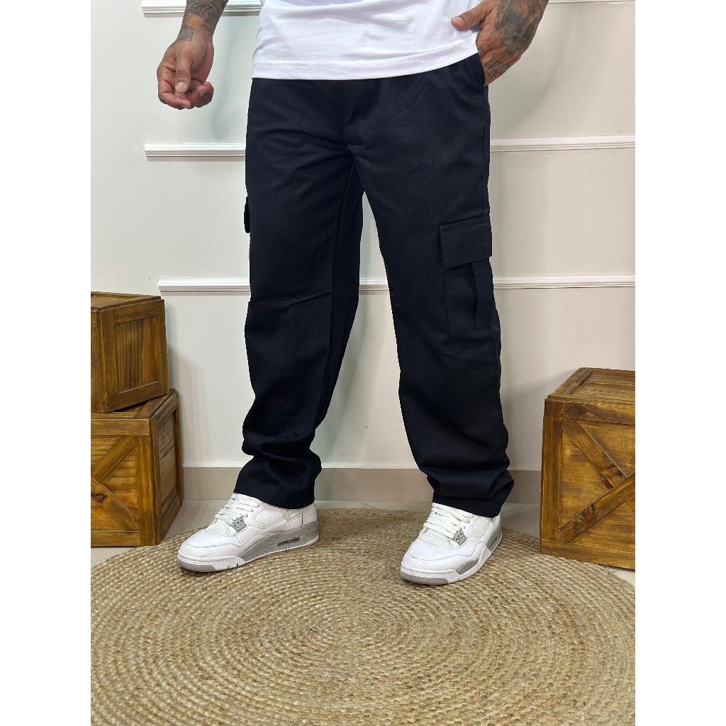Calça Masculina Cargo Sarja Colorida Cos Elástico Skatista Militar Trilha Unisex
