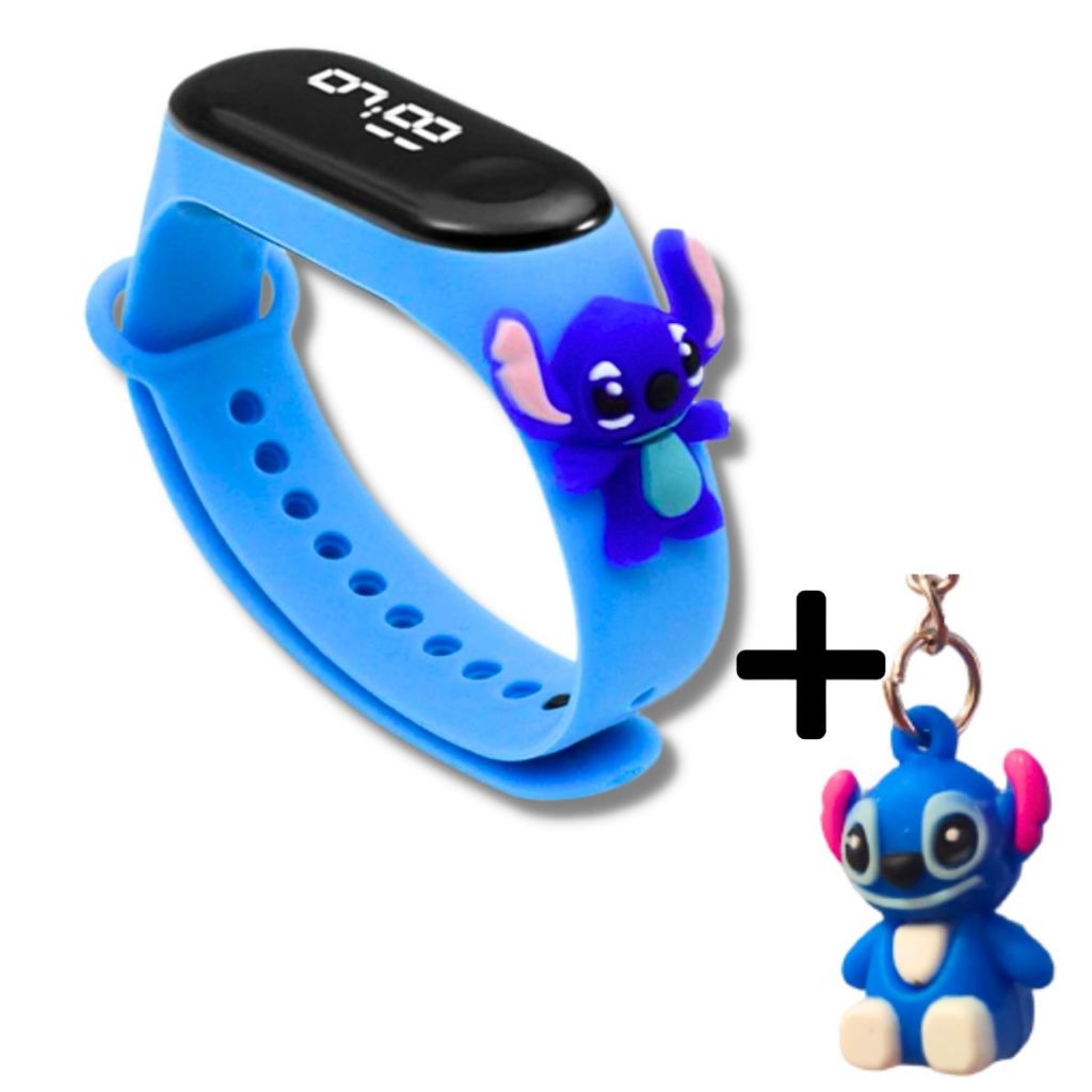 Kit Relogio Digital Lilo E Stitch Disney + Chaveiro