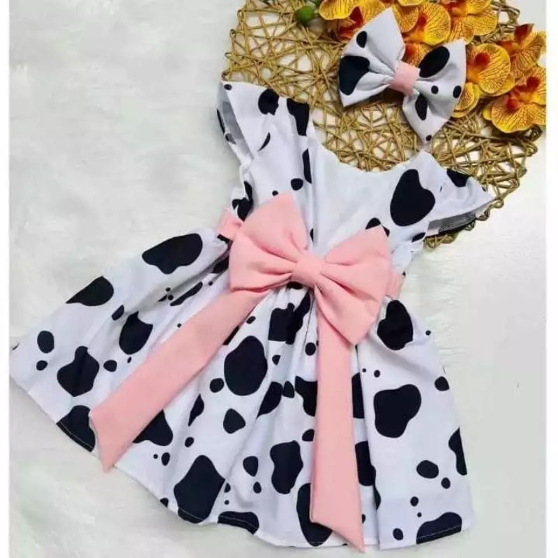 vestido infantil estampa vaquinha fazendinha