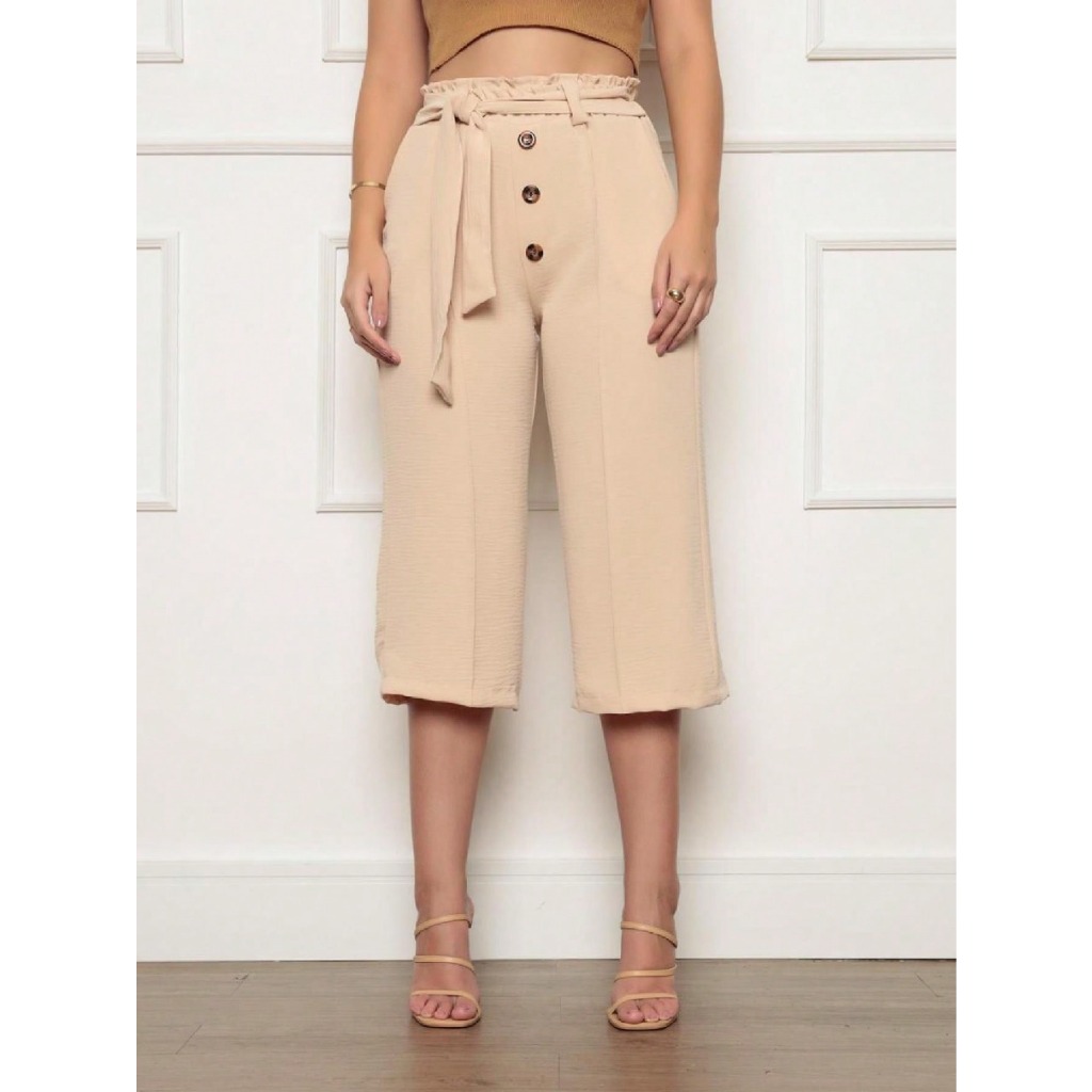 Calça Feminina De Duna/ Com Elastico / Pantalona Elástico/ com cindo/com botão