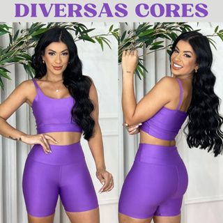 Conjunto fitness short e top com bojo removivel suplex premium academia treino corrida feminino em Oferta na Shopee