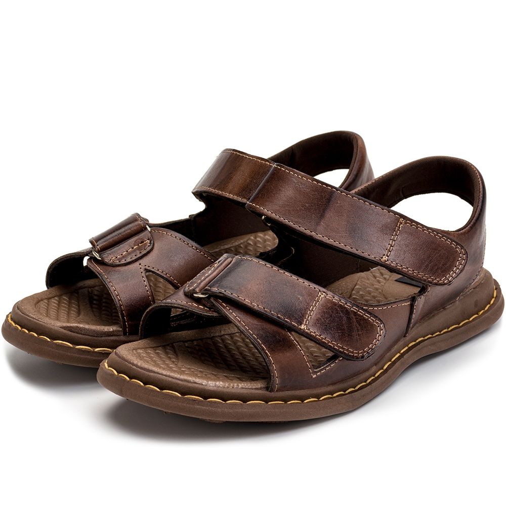 Sandália Chinelo Masculino Em Couro Legítimo Anti Stress Anatômico Ortopédico Promoção