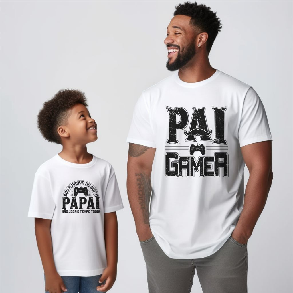 Kit Camisa Personalizada Tal Pai Tal Filho Gamer Ótimo Acabamento e Durabilidade Anti-Pilling 100%Poliéster PROMOÇÃO
