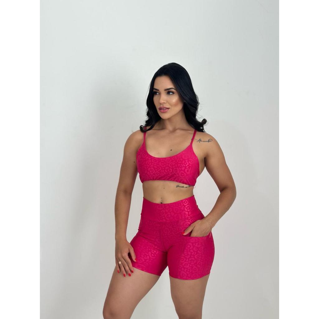 Short Com Bolso e Top com bojo Conjunto Academia Fitness Roupa para Crossfit