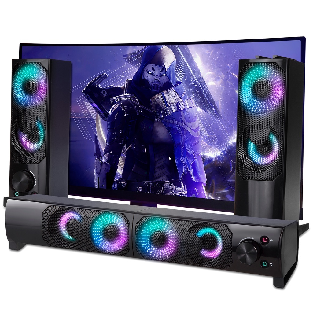 Caixa De Som Subwoofer Soundbar Portátil Speaker Bass LED Para Tv Smart Computador Notebook Pc Gamer Celular Usb P2