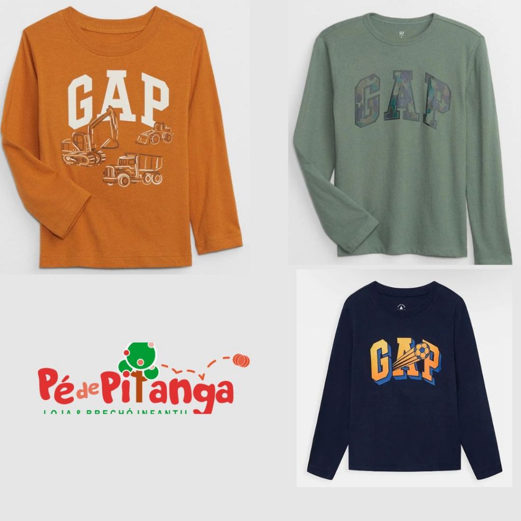 Camiseta manga longa infantil menino Gap
