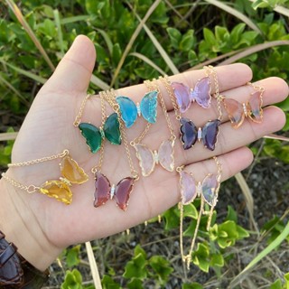 Colar De Clavícula De Cristal Transparente Com Pingente De Borboleta Feminino