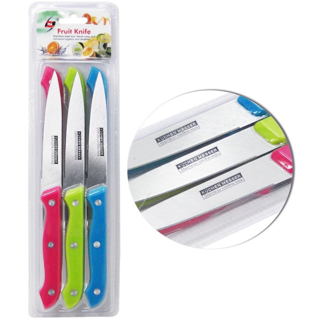 Faca de Legumes, Frutas e Carnes De Inox Cabo Plastico Com 6 Peças