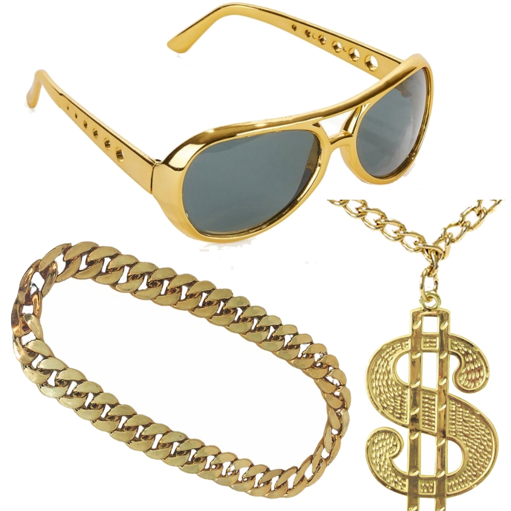 Kit Fantasia Anos 60 Ostentação Mc Funk Hip Hop Oculos Colar Festa Carnaval