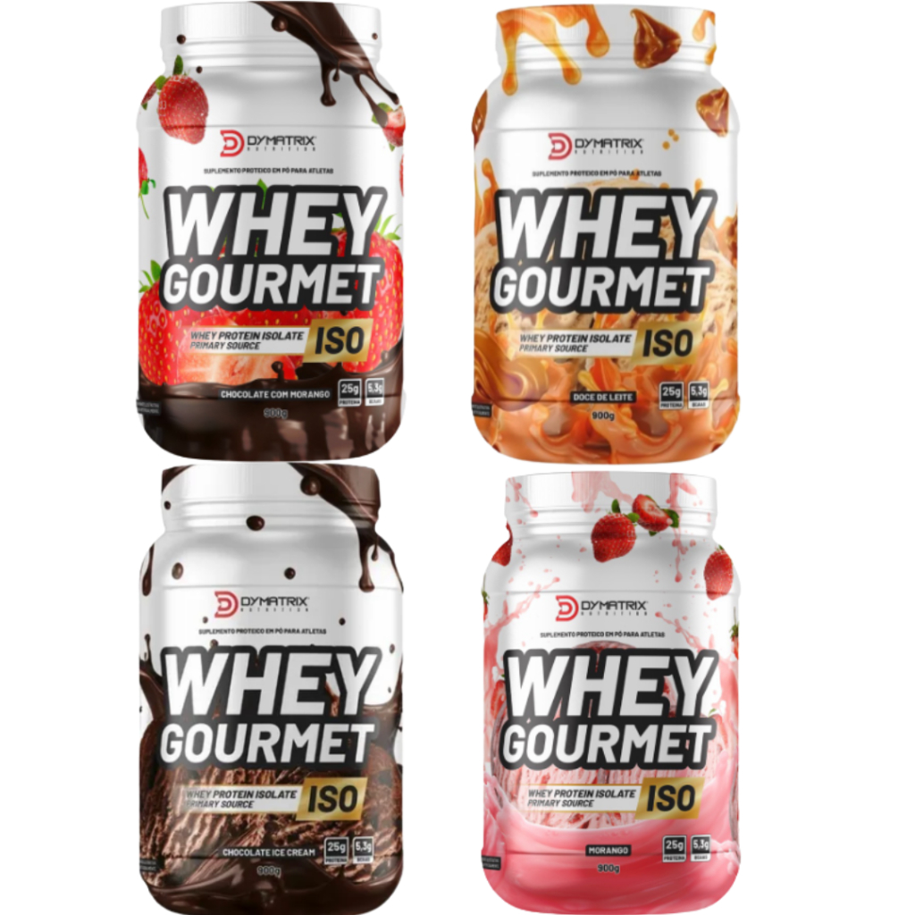 Kit 04 Whey Protein Isolado Gourmet ISO Dymatrix 900g Suplemento Proteina