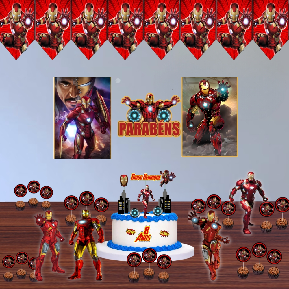 Kit Festa Homem de Ferro, Homem Aranha, Vingadores. Aniversário, Mesversário: Tema: Homem de ferro, Vingadores.