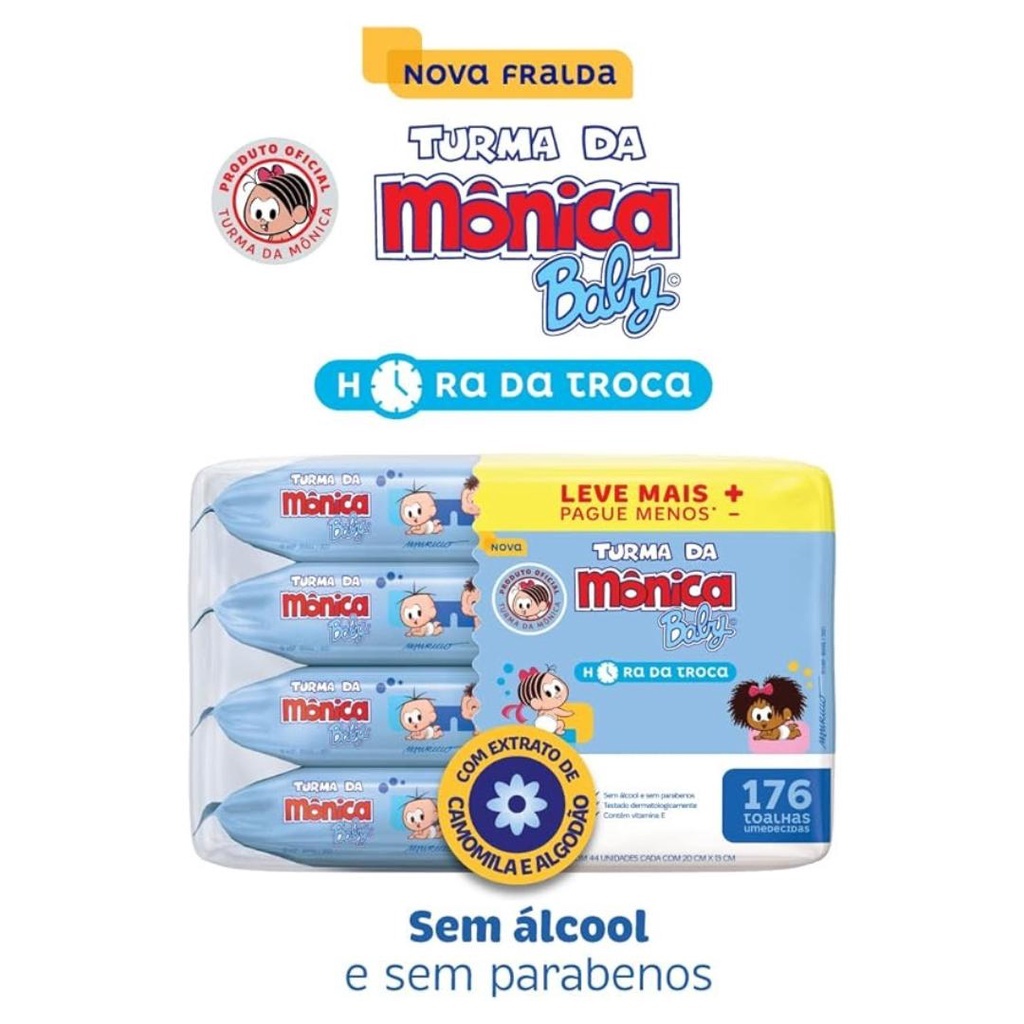 4 Pacotes de Lenços Umedecido 176 Toalhas Umedecida Turma da Mônica Baby  Bebes  Sem Alcoo...