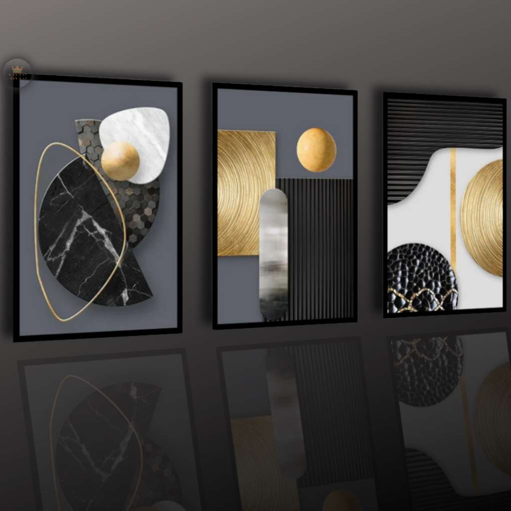 Quadros Decorativos 3 Peças Geometria Full Hd Arte Abstrata Sala Quarto